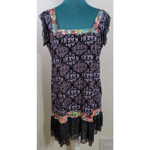 Revolve Maaji Mini Dress Womens Medium Ruffled Abstract Boho Cottagecore Dress - Picture 1 of 8
